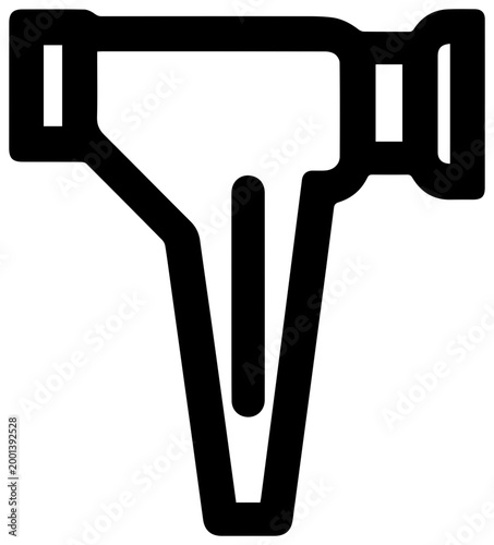 Simple black line icon of an otoscope for ear examination on white background medical symbol