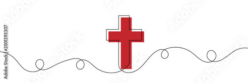 One continuous line drawing of the cross of Christ vector illustration, Cross Continuous Line Drawing Christianity Religion. Vector Illustration . EPS 10 .