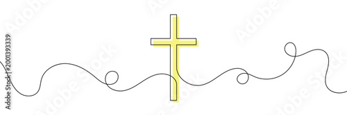 One continuous line drawing of the cross of Christ vector illustration, Cross Continuous Line Drawing Christianity Religion. Vector Illustration . EPS 10 .