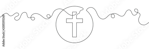 One continuous line drawing of the cross of Christ vector illustration, Cross Continuous Line Drawing Christianity Religion. Vector Illustration . EPS 10 .