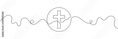 One continuous line drawing of the cross of Christ vector illustration, Cross Continuous Line Drawing Christianity Religion. Vector Illustration . EPS 10 .