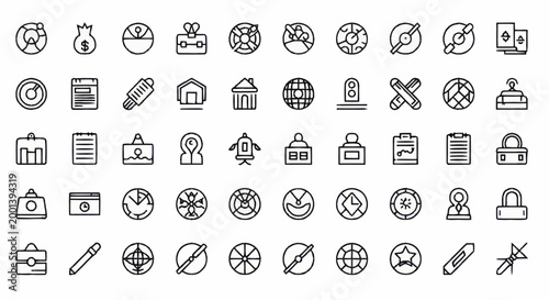 Collection of Business and Finance Icons in Outline Style.
