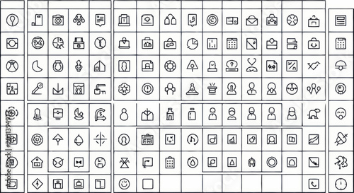 Collection of Simple Outline Icons for Digital Use.