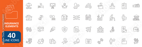 Comprehensive Insurance Line Icon Set with Protection Finance Health and Security Symbols	