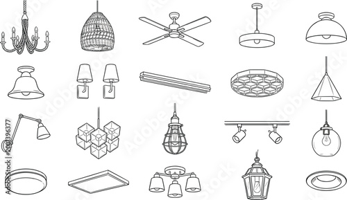 Ceiling lighting fixtures collection with chandeliers lamps pendants and modern illumination designs representing interior decor and home lighting solutions