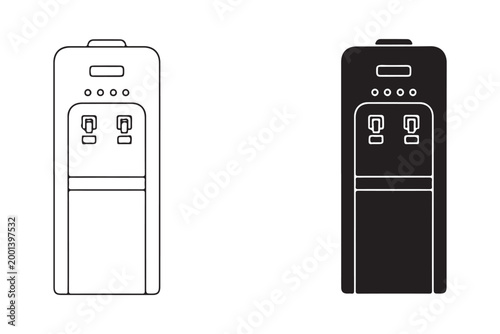 Office water cooler dispenser icon set with water bottle isolated on white background.