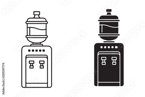 Water cooler dispenser icon representing drinking water supply and hydration. Ideal for office, home and refill services, as well as UI elements for beverage and wellness applications.