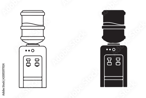 Water cooler dispenser icon representing drinking water supply and hydration. Ideal for office, home and refill services, as well as UI elements for beverage and wellness applications.