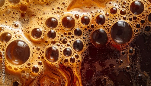 Closeup of Coffee Bubbles and Foam Texture.