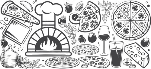 Pizza and italian cuisine cooking elements set