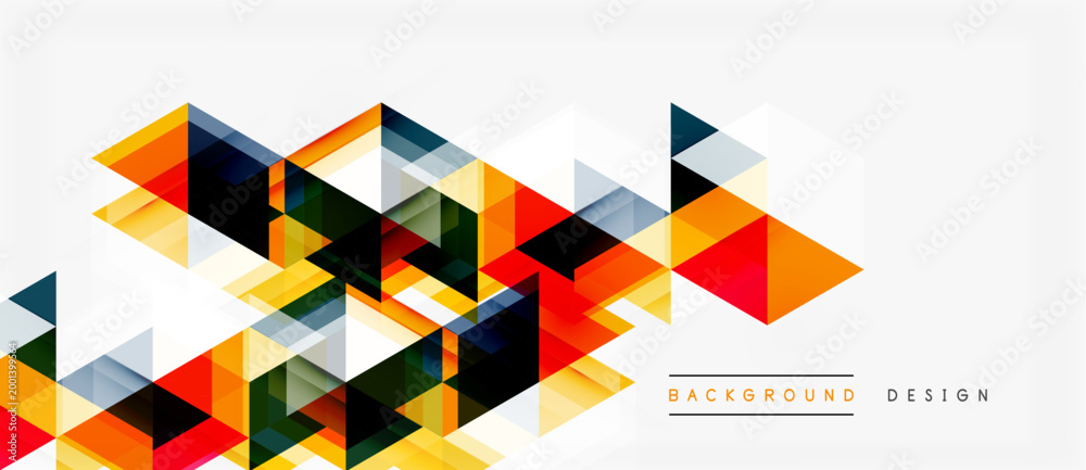 Obraz premium Abstract geometric shapes, triangles overlap. Bright colors dominate white space. Modern design element for backgrounds.