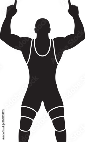 Fényképezés Wrestler silhouette pose with raised hands