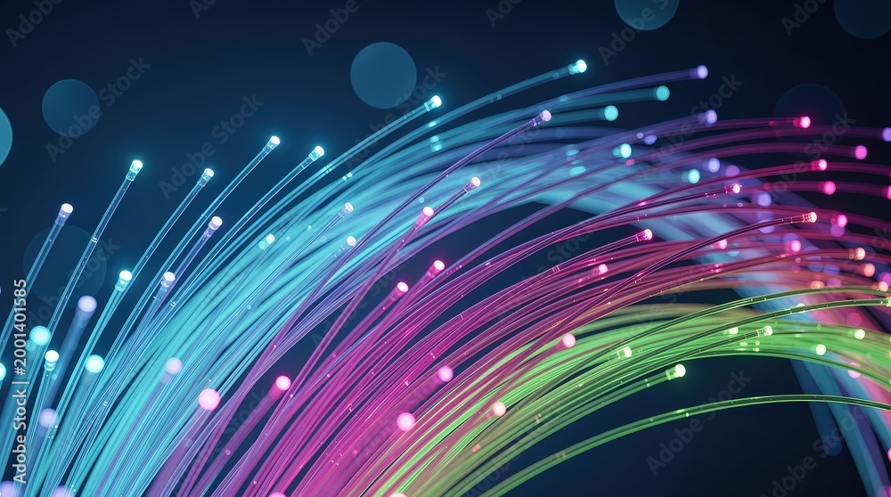 Obraz premium A vibrant display of colorful, glowing fibers resembling digital connectivity, suggesting themes of technology and innovation.