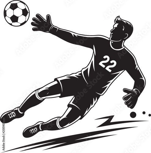 Soccer goalkeeper diving to save ball