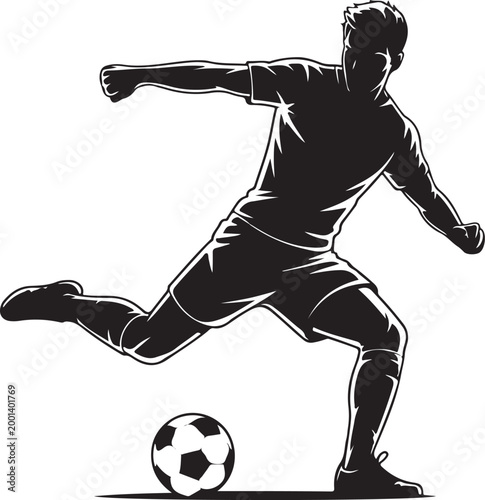 Soccer player kicking a ball mid-action