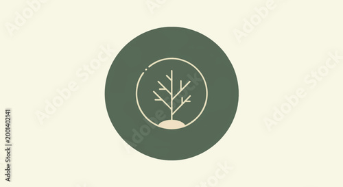 Minimalist Tree Icon on a Green Circle Representing Nature.