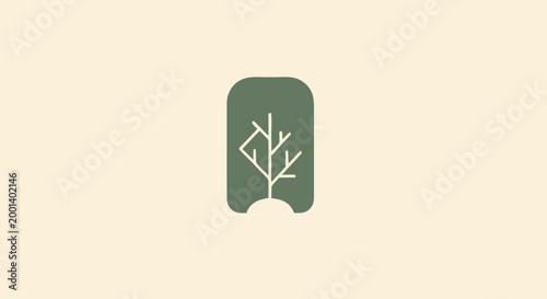 Minimalist Tree Icon on a Green Rectangular Shape with Rounded Edges.