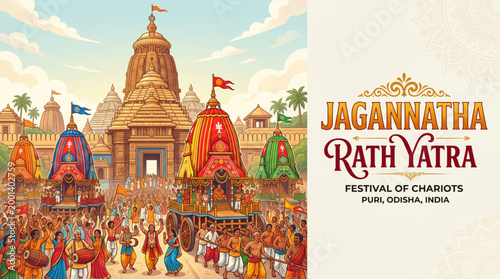 Jagannath rath yatra festival india grand temple procession with chariot and devotees cultural heritage celebration concept for travel poster banner branding use