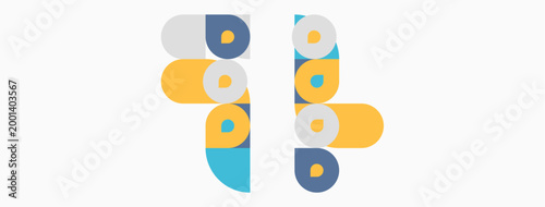 Abstract geometric shapes, stacked vertically. Colors include yellow, gray, blue. Minimalist design, clean lines, modern aesthetic.