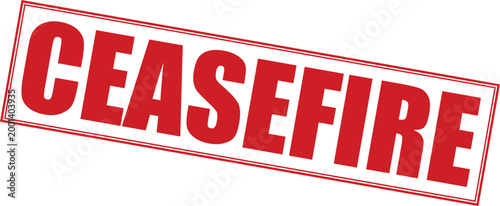 Red bold text vector illustration showing the word ceasefire inside a rectangular border frame