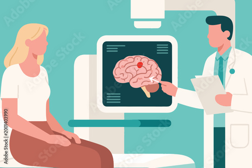 Woman Checking Brain Health at Hospital Illustration Creative Design Template 