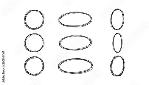 Hand-drawn sketch circles and ovals on a transparent vector background, design elements.