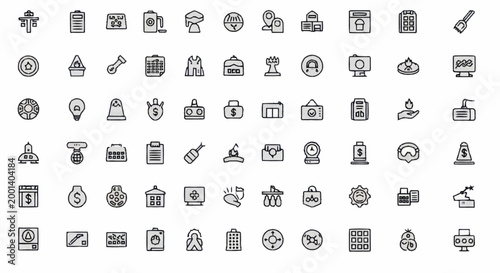 Various business and technology icons.