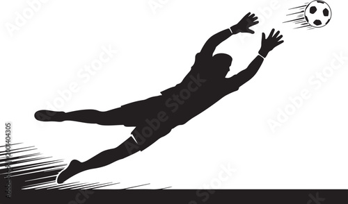 Goalkeeper diving to catch soccer ball