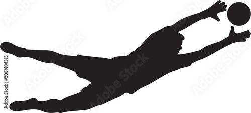 Goalkeeper diving to catch soccer ball
