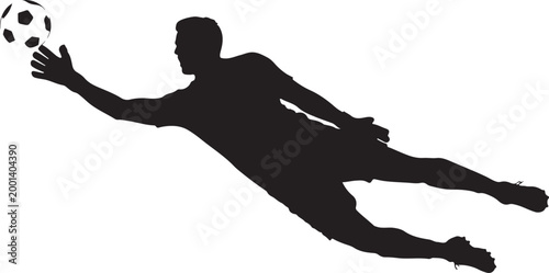 Goalkeeper diving to save soccer ball