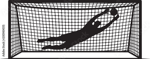 Goalkeeper diving to save soccer ball in net