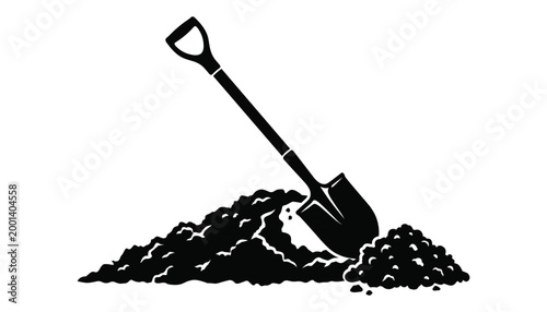 Shovel digging in pile of dirt isolated on transparent background vector illustration.