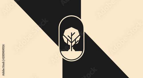 Minimalist Tree Logo Design on a Modern Geometric Background.