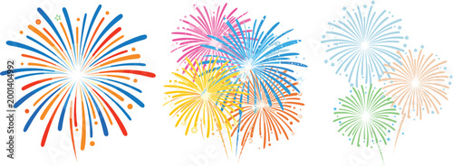 Photos Colorful fireworks burst vector illustration set for celebration festival holida