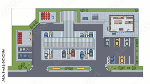 Gas Station Fuel System Layout Top View Industrial Vector Illustration