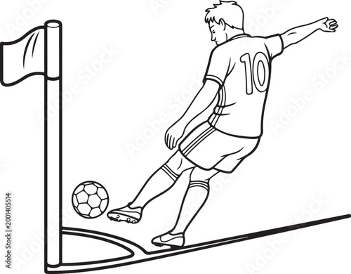 Soccer player taking a corner kick