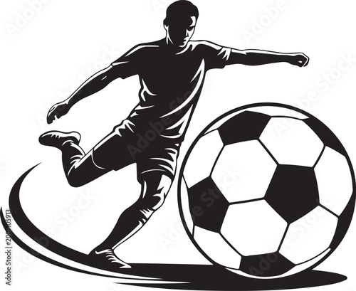 Soccer player kicking a ball with dynamic pose