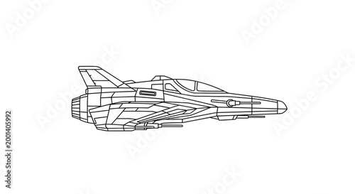 Futuristic Sci-Fi Space Fighter Jet Line Art
