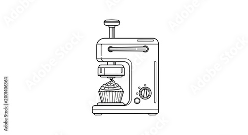 Line Art Illustration of a Cupcake Decorating Machine