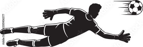 Goalkeeper diving to save soccer ball