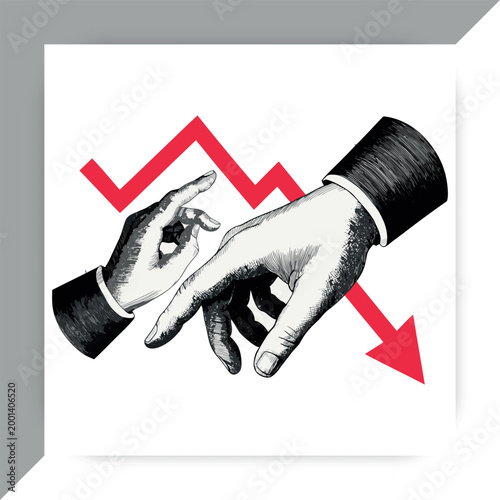 Business handshake broken with falling arrow financial loss crisis concept illustration isolated on white background