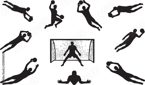Water polo player actions and goalkeeper illustration