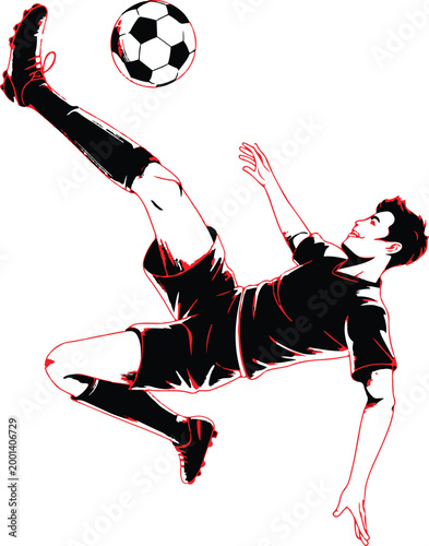 Soccer player kicking ball mid-air