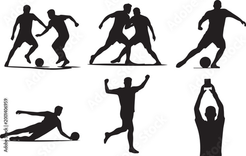 Soccer players performing various skills and techniques