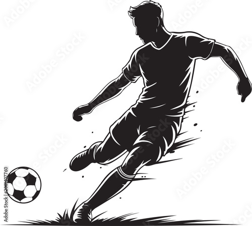 Photography Soccer player kicking a ball on grass field