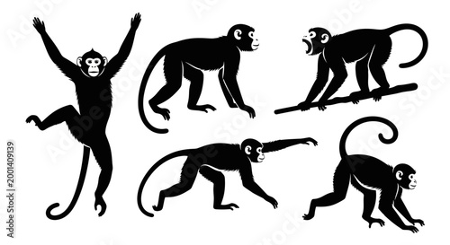 Set of Monkey Silhouettes in Various Poses