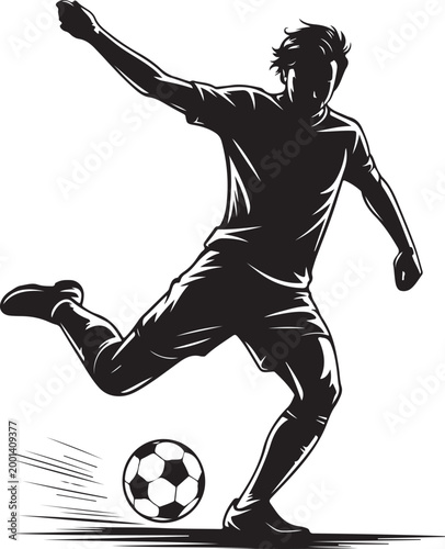 Soccer player kicking a ball with dynamic motion