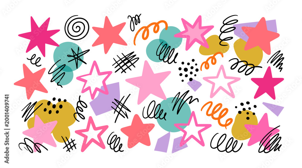 Obraz premium Colorful celebration confetti with stars and streamers
