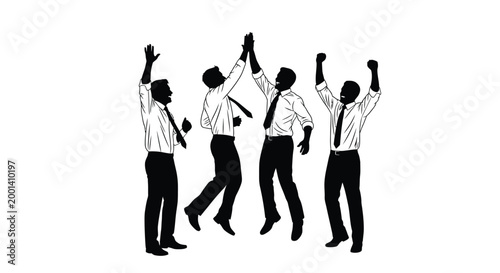 group of men celebrating silhouette on transparent background