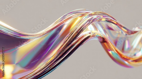 Abstract flowing shape with iridescent colors on a neutral background